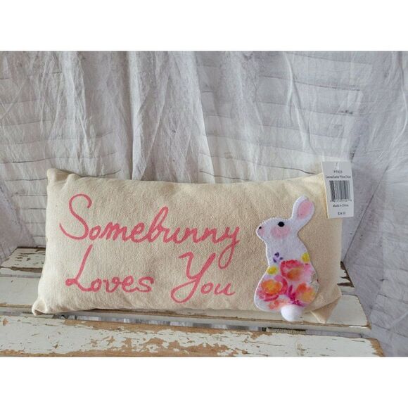 3d Easter shabby chic bunny pillow decor rabbit pink mini new - Picture 1 of 5